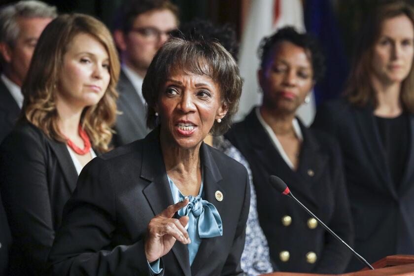 LOS ANGELES, CA - FEBRUARY 13 , 2020 - Dist. Atty. Jackie Lacey addresses a press conference on Thursday announcing the dismissal of 66,000 marijuana convictions in L.A. County. The move, which comes years after California voters legalized weed, undoes decades of drug enforcement that disproportionately targeted people of color.(Irfan Khan / Los Angeles Times)