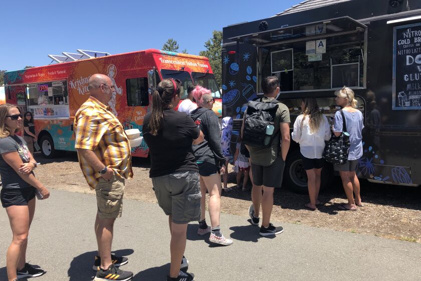 The wait for fresh vegan doughnuts at the Donuttery food truck takes about 40 minutes at the Vegan Food Popup.
