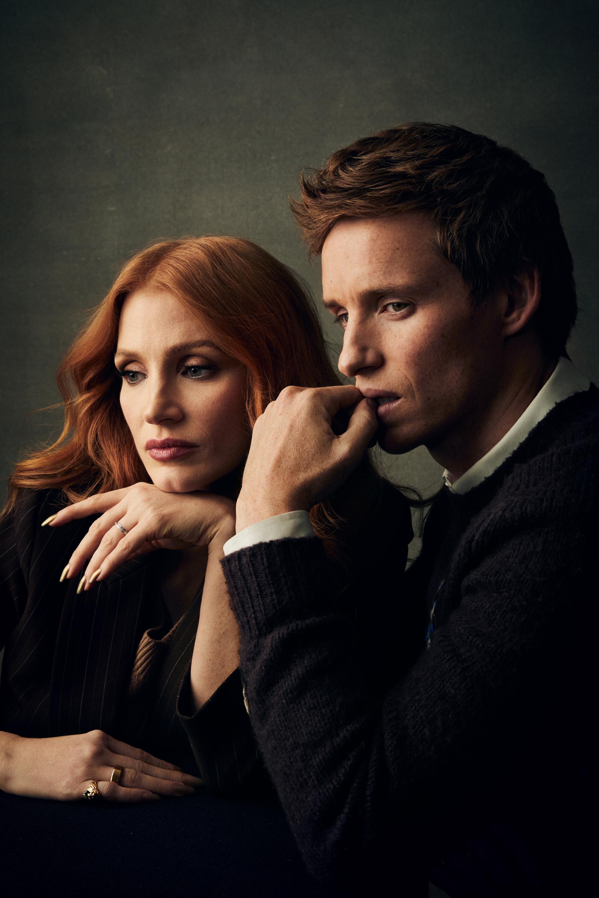 LOS ANGELES, CA - OCTOBER 14, 2022: Eddie Redmayne and Jessica Chastain from the Netflix film “The Good Nurse.”