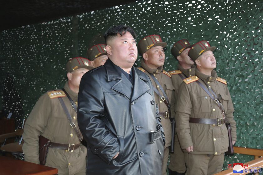 In this photo provided by the North Korean government, North Korean leader Kim Jong Un inspects military exercise at an undisclosed location in North Korea on Saturday, March 21, 2020. Independent journalists were not given access to cover the event depicted in this image distributed by the North Korean government. The content of this image is as provided and cannot be independently verified. Korean language watermark on image as provided by source reads: "KCNA" which is the abbreviation for Korean Central News Agency. (Korean Central News Agency/Korea News Service via AP)