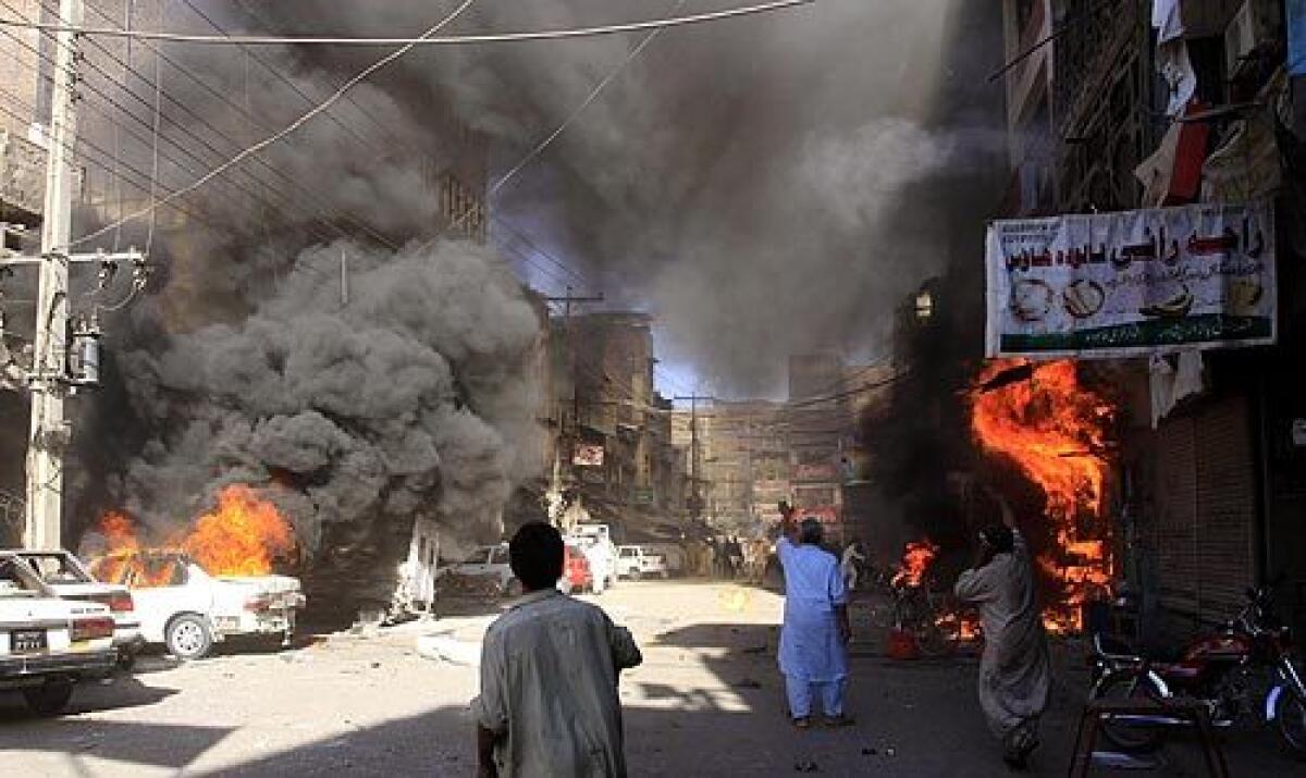 Bomb blasts rocked the Qissa Khawani market in Peshawar, Pakistan, in the early evening as shoppers milled about the areas shops. At least six people were killed and more than 50 injured. More photos >>>