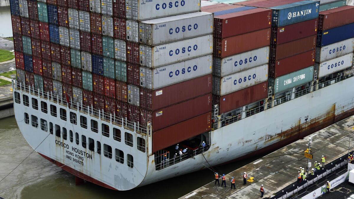 The cargo ship Cosco Houston during a test at the Panama Canal.