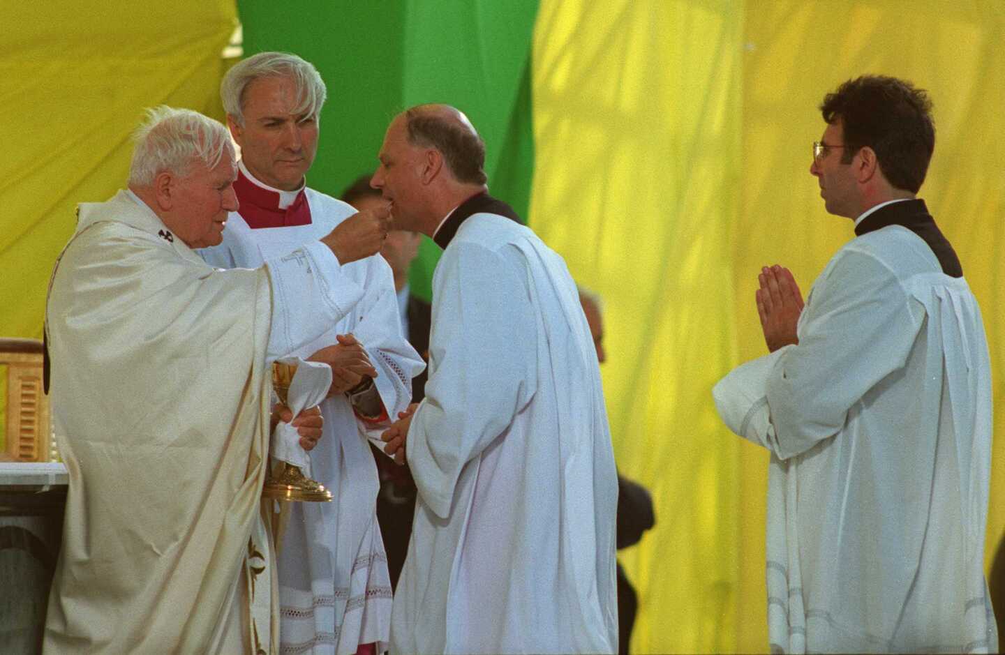 Pope John Paul II presides over a Mass at Aqueduct Racetrack in Queens, N.Y.