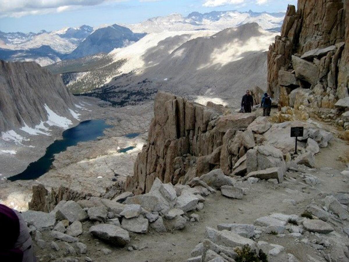 The view from Trail Crest, looking down on Guitar Lake, a spot along the Mt. Whitney trail. A 75-year-old hiker's remains were found on the mountain.
