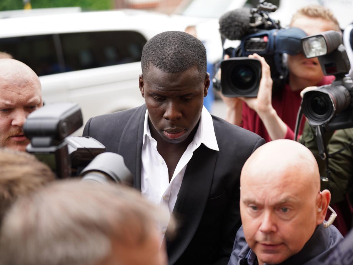 West Ham United player Kurt Zouma arrives at Thames Magistrates' Court in London, Wednesday, June 1, 2022, where he will be sentenced for kicking and slapping his pet cat in abuse caught on video. (Yui Mok/PA via AP)
