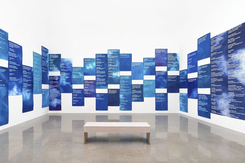 One of two exhibitions at Pomona College Museum of Art and Pitzer College Art Galleries includes chilling digital messages transcribed.