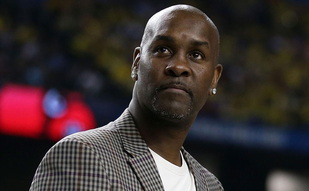 Gary Payton, shown in 2013, believes a number of former NBA players should have been unanimous MVPs before Stephen Curry.