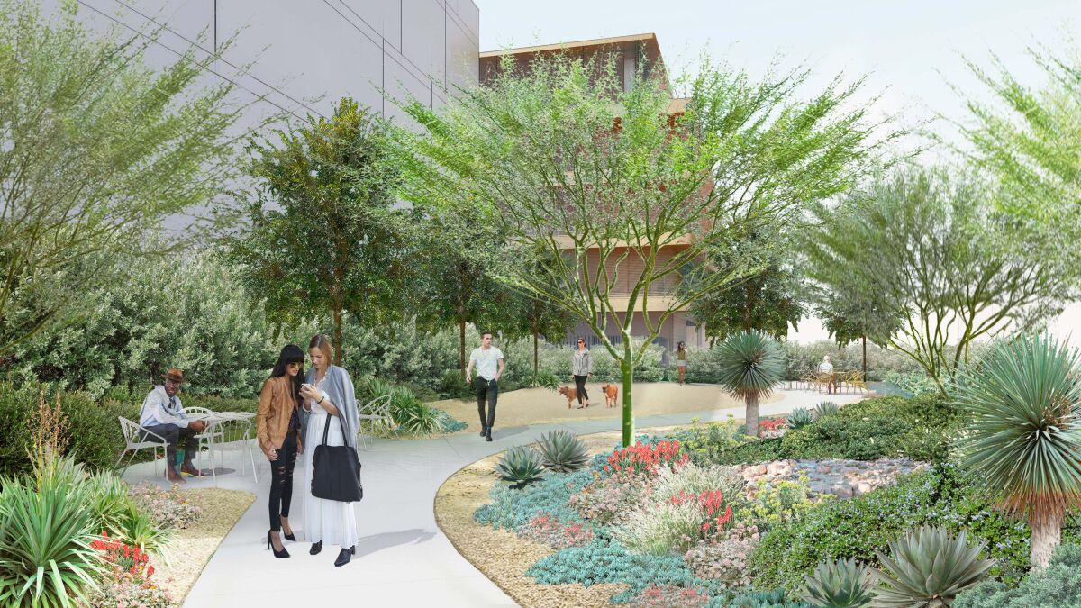 A rendering of a parklet on Apple's new campus.