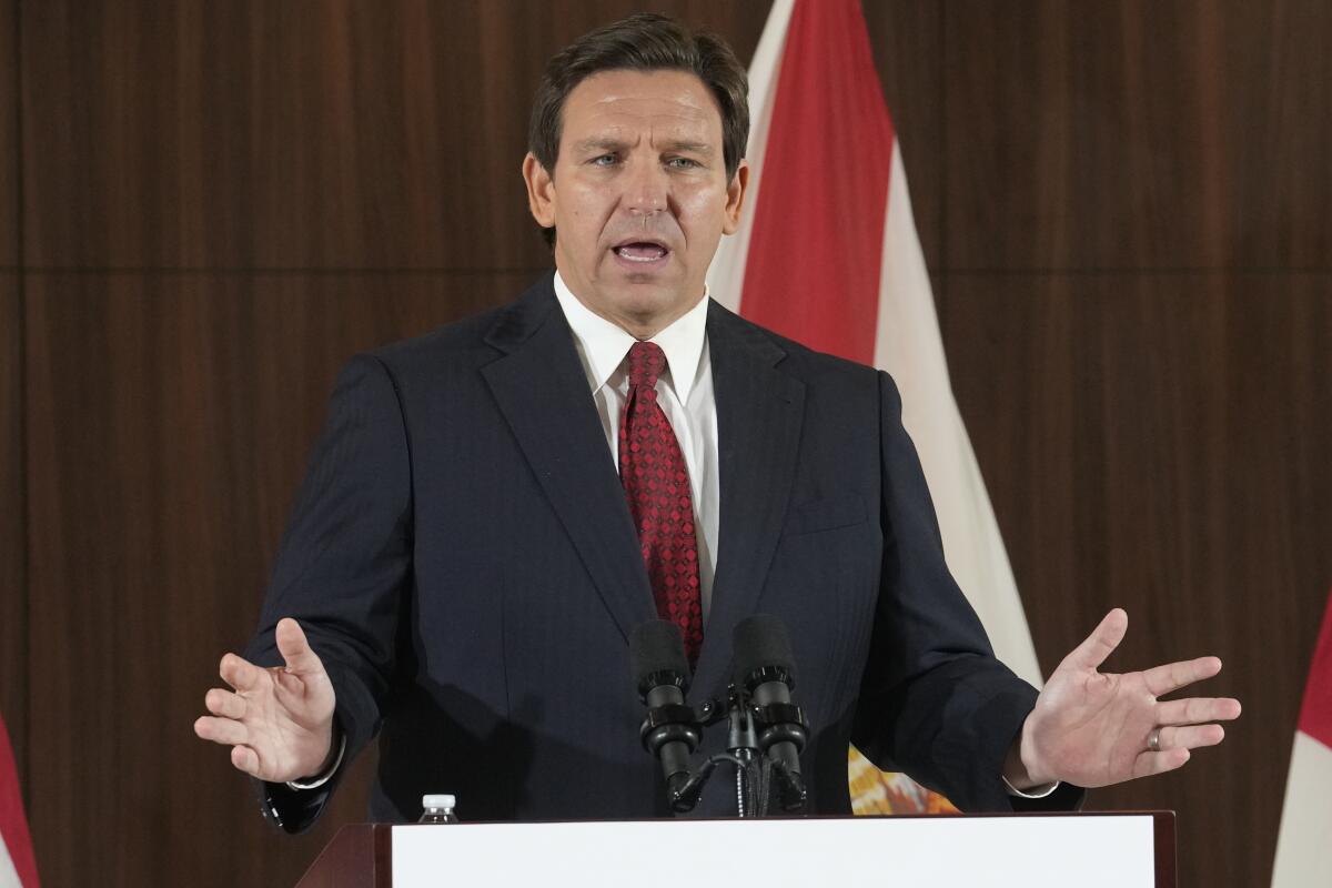 Florida Gov. Ron DeSantis speaks at a news conference on Jan. 26 in Miami.