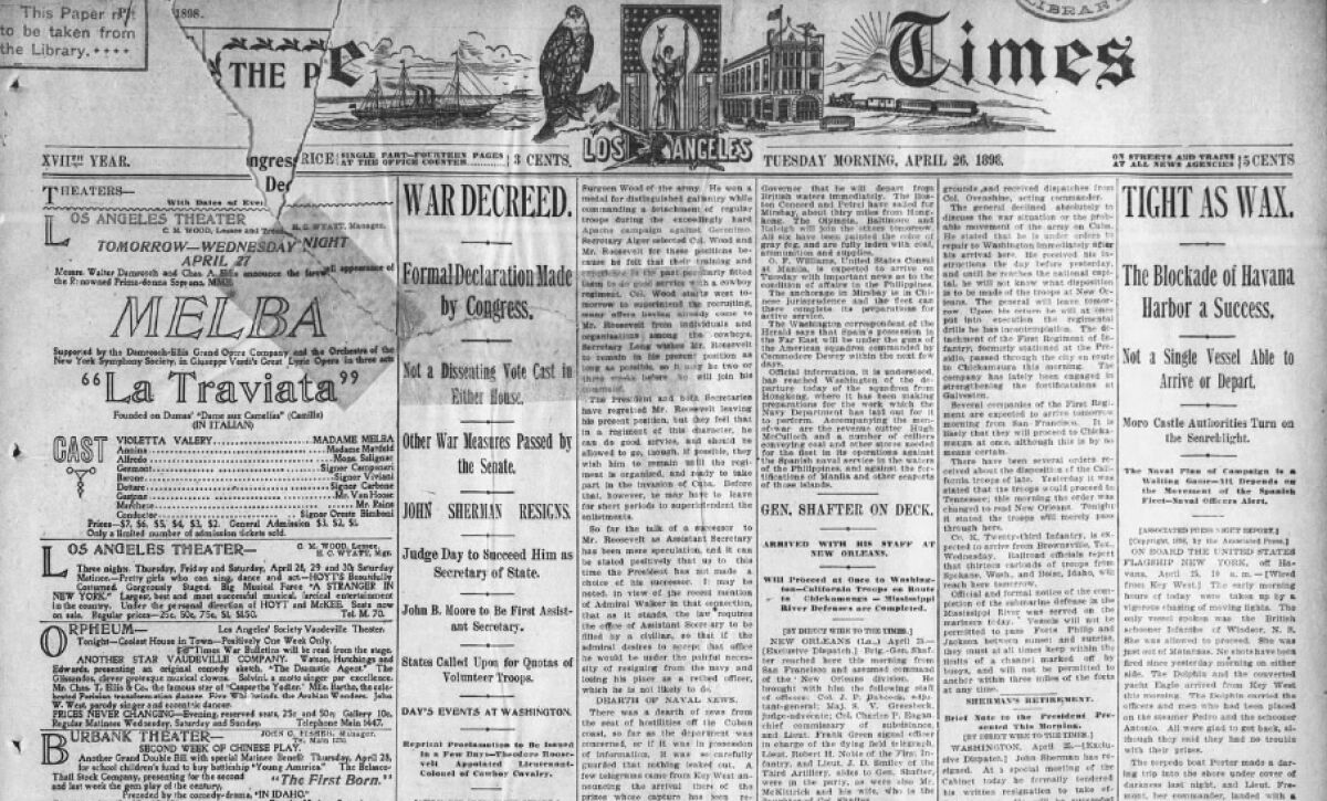 Front page of historical newspaper. 
