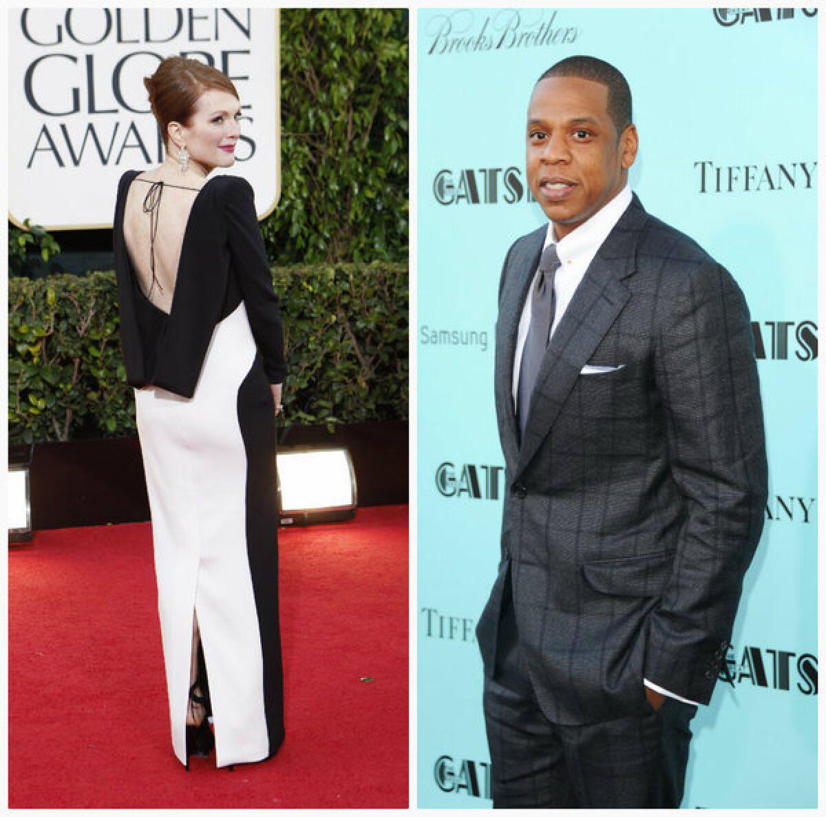 Julianne Moore in Tom Ford on the Golden Globe's red carpet in January. At right, Jay Z in Tom Ford at the premiere of "The Great Gatsby" in May. According to Yahoo, Web searches of the designer's name are up 155% over the last month and have spiked ninefold since 2012.