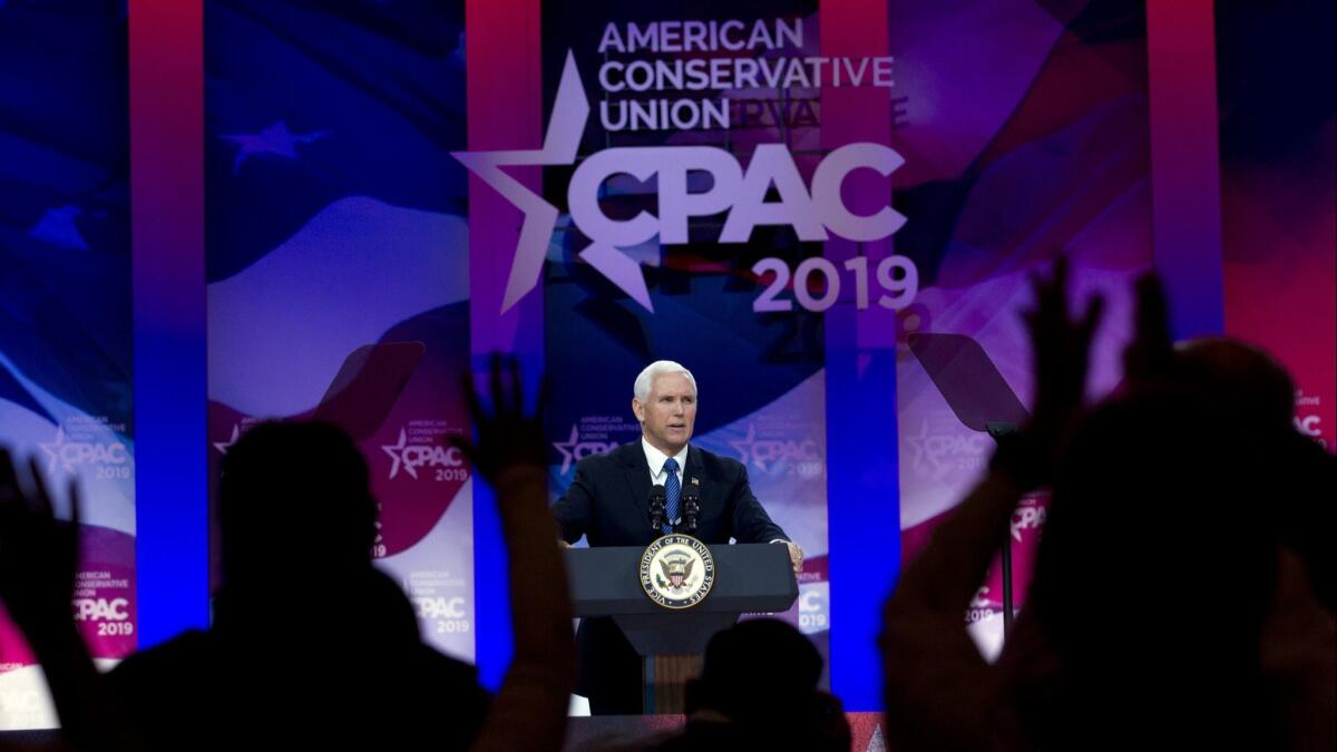 Vice President Mike Pence speaks at Conservative Political Action Conference, CPAC 2019, in Oxon Hill, Md. on March 1.