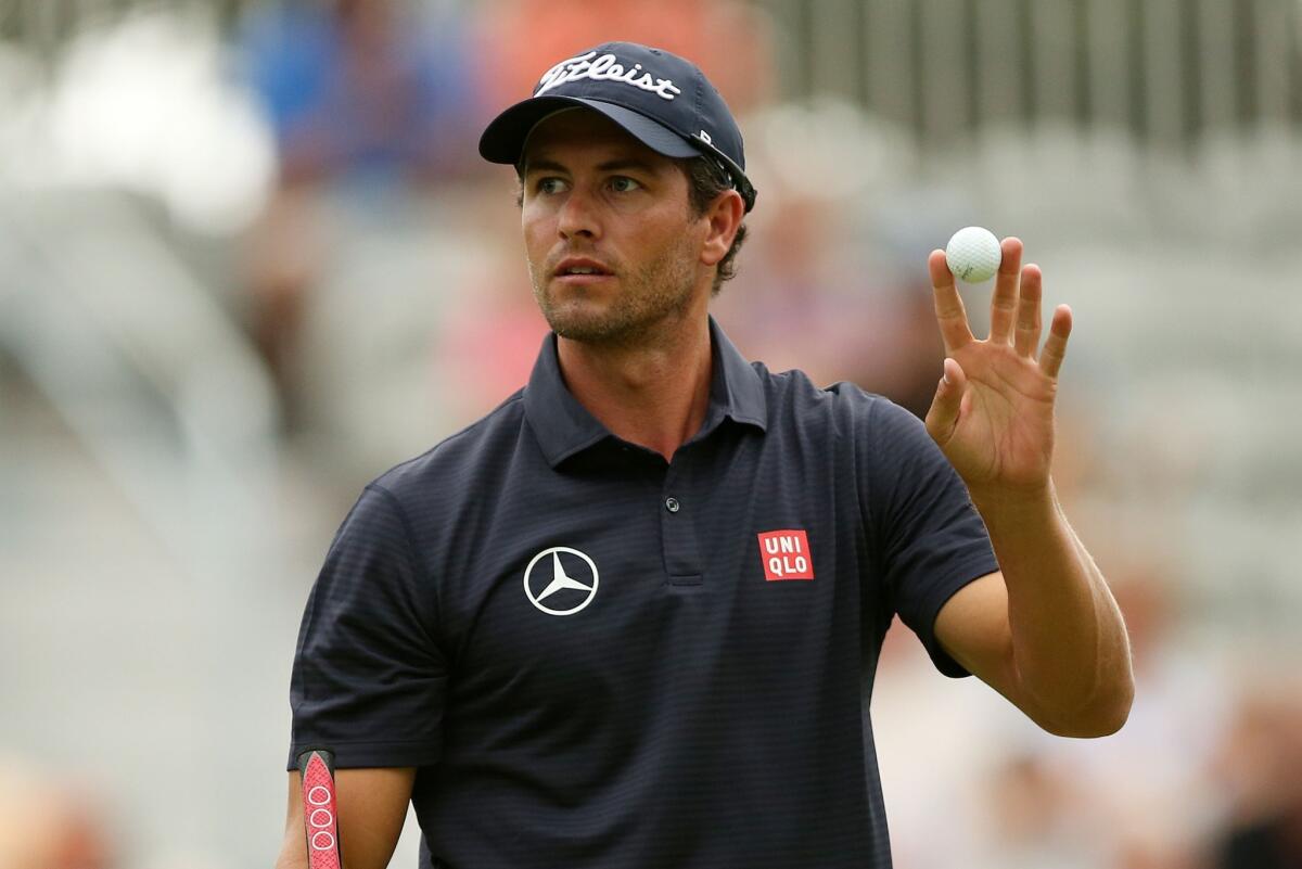 Adam Scott and Cameron Tringale share the lead at the Barclays at Ridgewood Country Club in Paramus, New Jersey at eight-under 134 after the first two rounds of play.