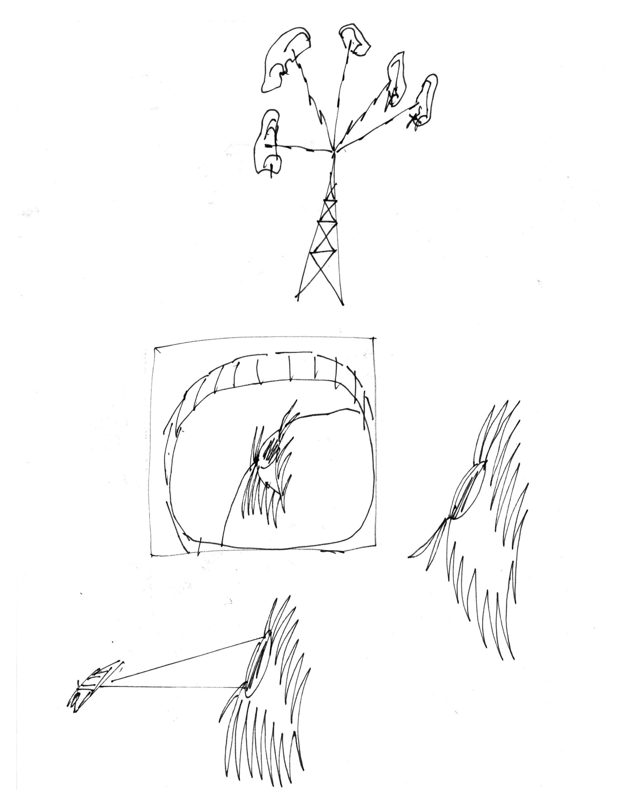A drawing of three eyeballs gazing