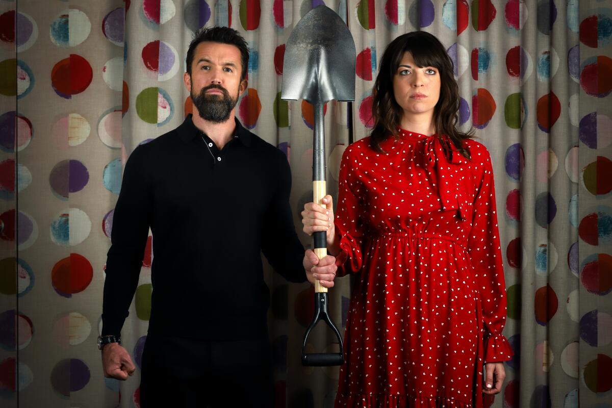 "Mythic Quest: Raven's Banquet" is a new sitcom that skewers game development from showrunner Rob McElhenney, left, and co-creator Megan Ganz.