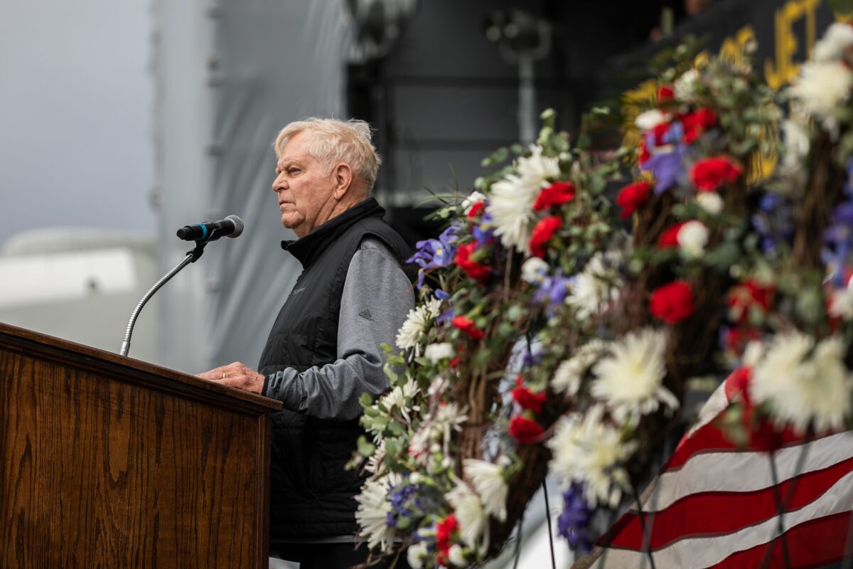Retired Marine Col. Jim Collins speaks at Vietnam War anniversary event