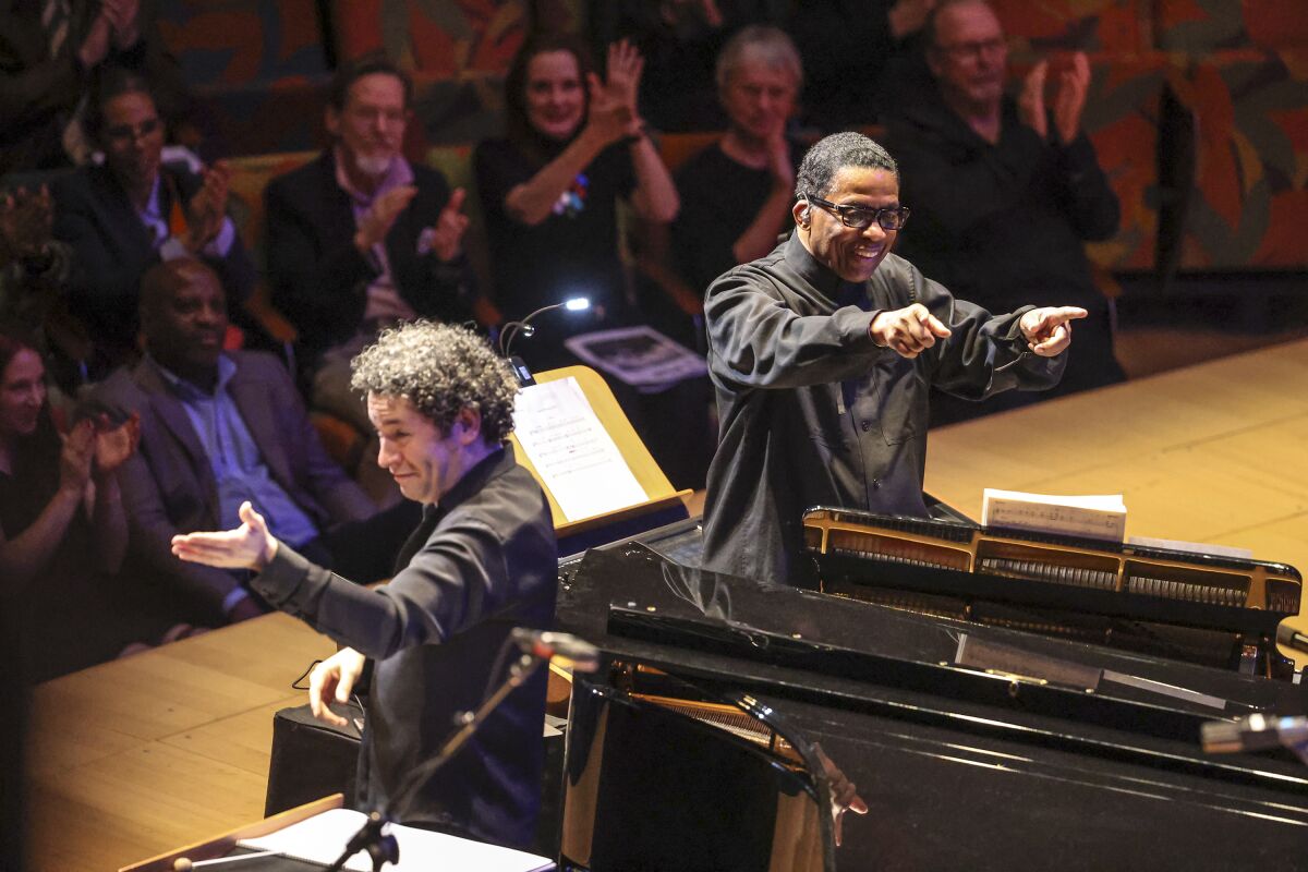 Herbie Hancock, right, and Gustavo Dudamel open the Power to the People! festival Thursday at Walt Disney Concert Hall.