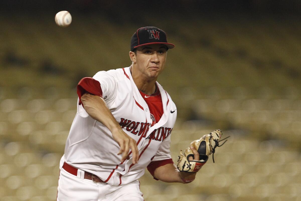 Hardvard-Westlake pitcher Jack Flaherty during the Southern Section Division 1 championship at Dodger Stadium in May 2013.