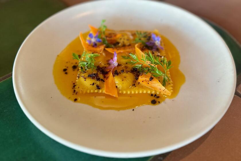 Ravioles du Dauphine, a spring pasta dish by new executive chef Jeff Armstrong at Paradisaea resaturant in La Jolla's Bird Rock community.