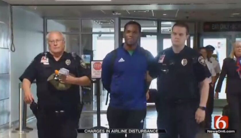 Bolutife Olusegun Olorunda, 29, was removed from a flight that landed at Tulsa International Airport for causing a disturbance on July 11, 2018.