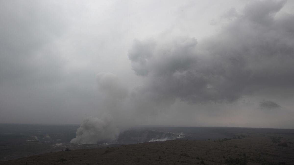 Smoke from the Kilauea volcano rises from the Halemaumau crater on the Big Island in Hawaii on May 10.