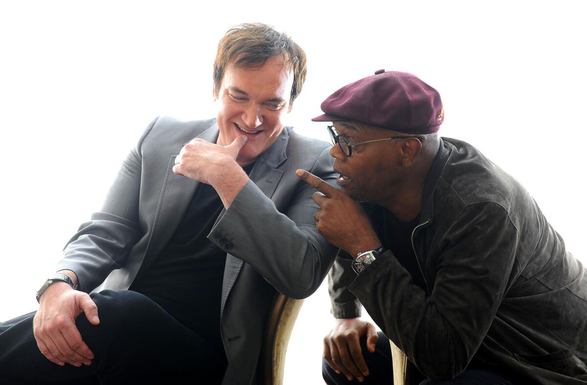 "As an artist you can only hope to do some piece of material that actually connects to the zeitgeist," says Quentin Tarantino, left, with Samuel L. Jackson.