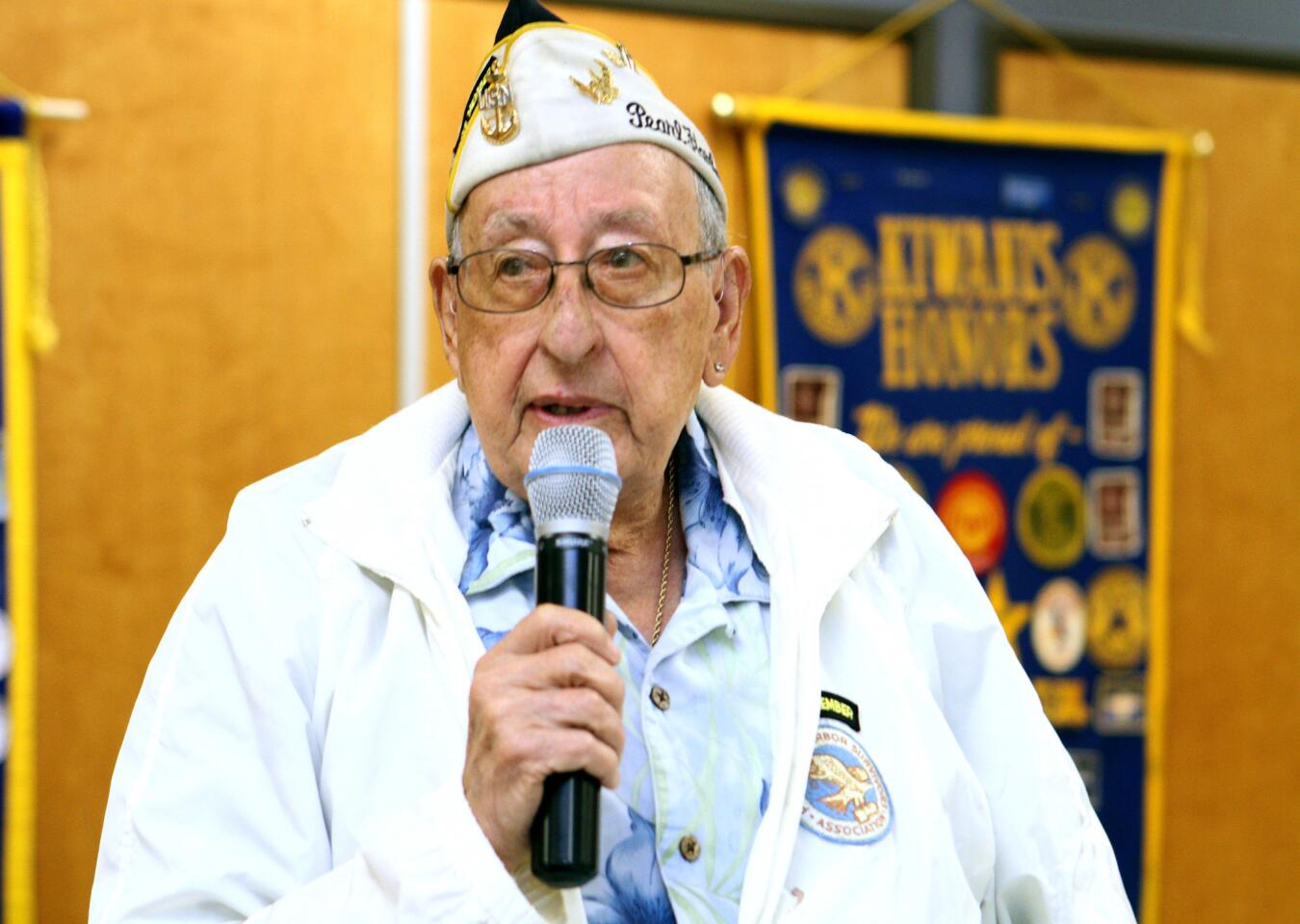 World War II Pearl Harbor survivor and US Navy man Jack Rogo speaks at the Burbank Kiwanis luncheon at the Burbank YMCA on Wednesday, Dec. 21, 2016. Rogo told the story of his survival during the attack on Pearl Harbor by Japanese forces during World War II.