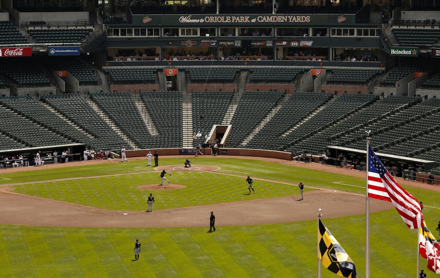 No fans were allowed to attend the Orioles game Camden Yards due to unrest in the city.
