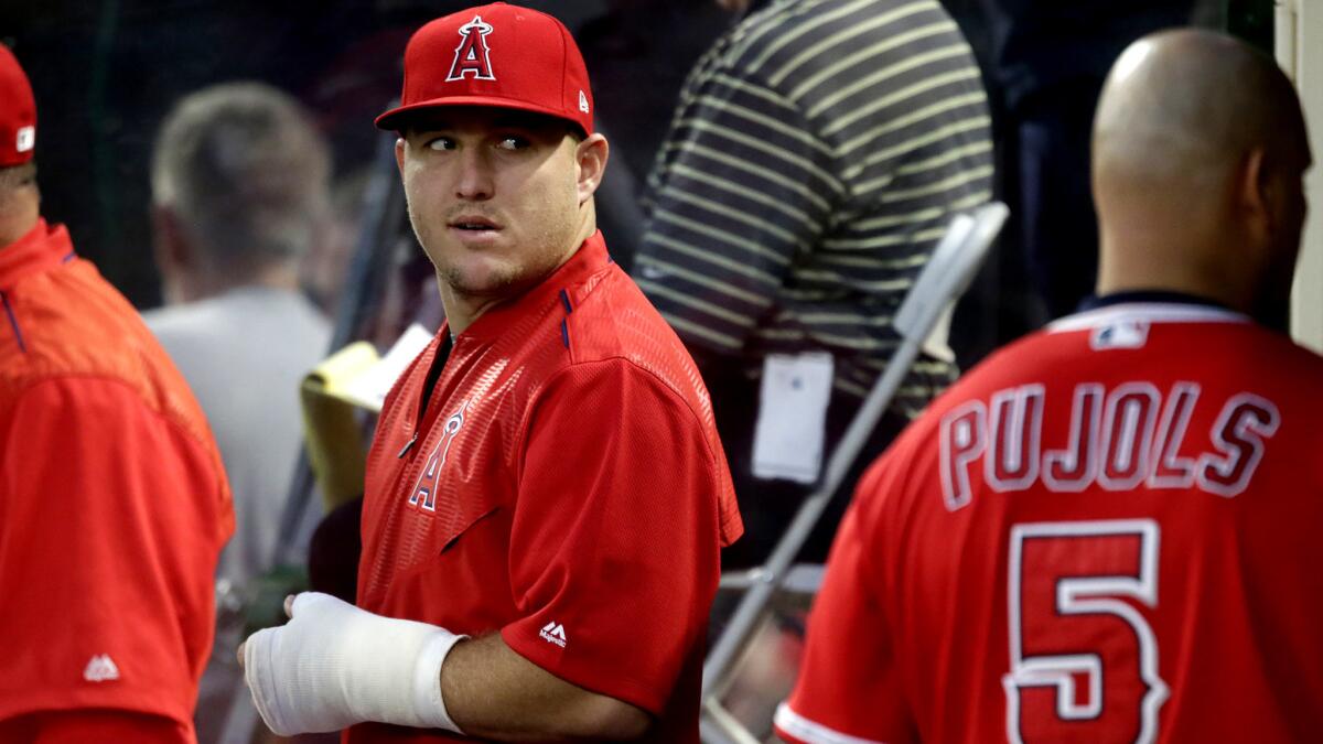 Injured Angels center fielder Mike Trout will miss 6 to 8 weeks after having surgery to repair a ligament in his left thumb.