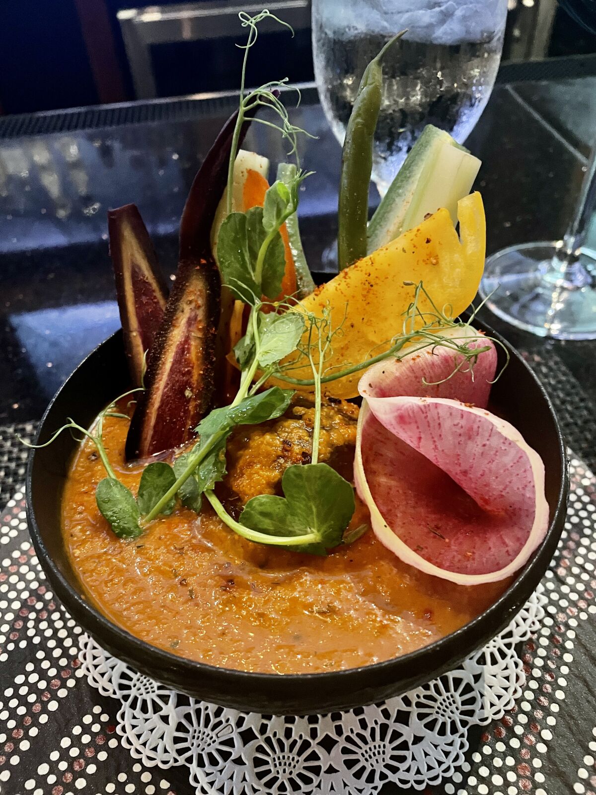 The gazpacho soup at Polo Steakhouse in Carlsbad.