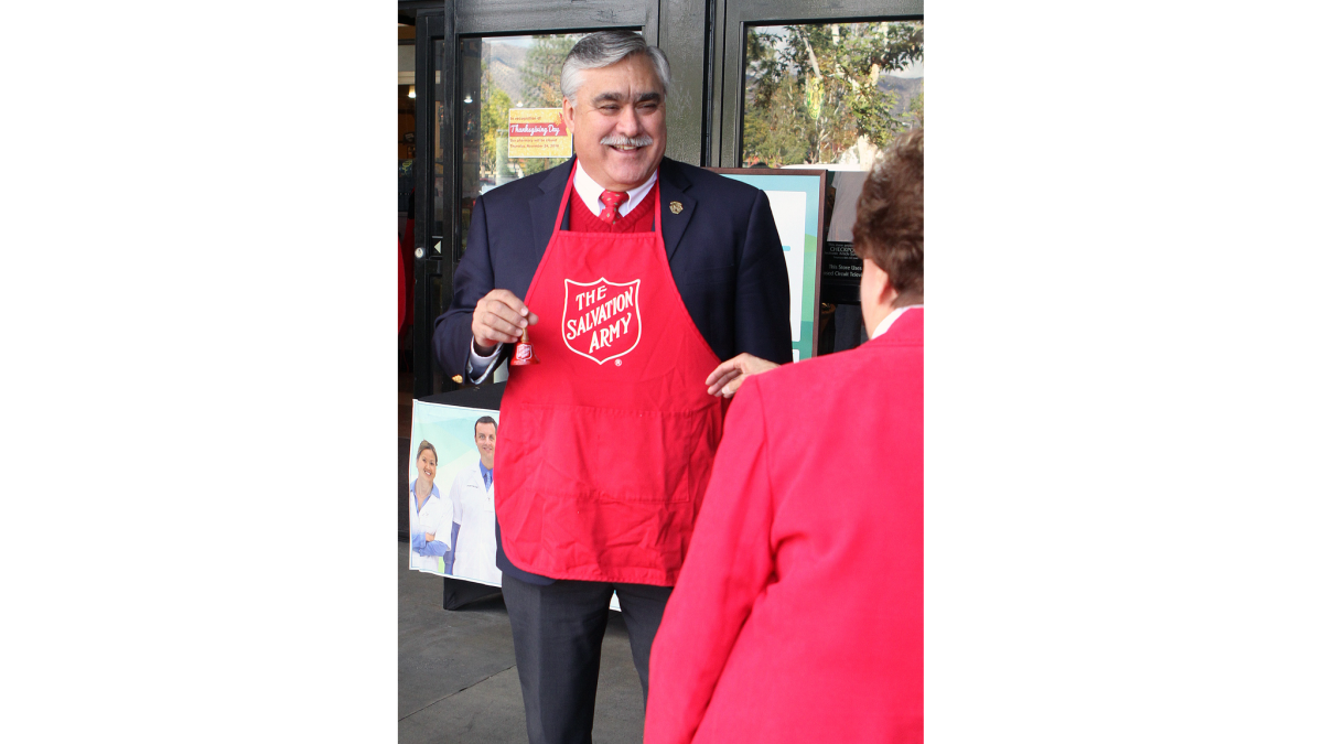 Burbank Mayor Jess Talamantes helped the Salvation Army Burbank Corps kick off its red kettle campaign in front of Pavilions in Burbank on Monday, Nov. 21, 2016.