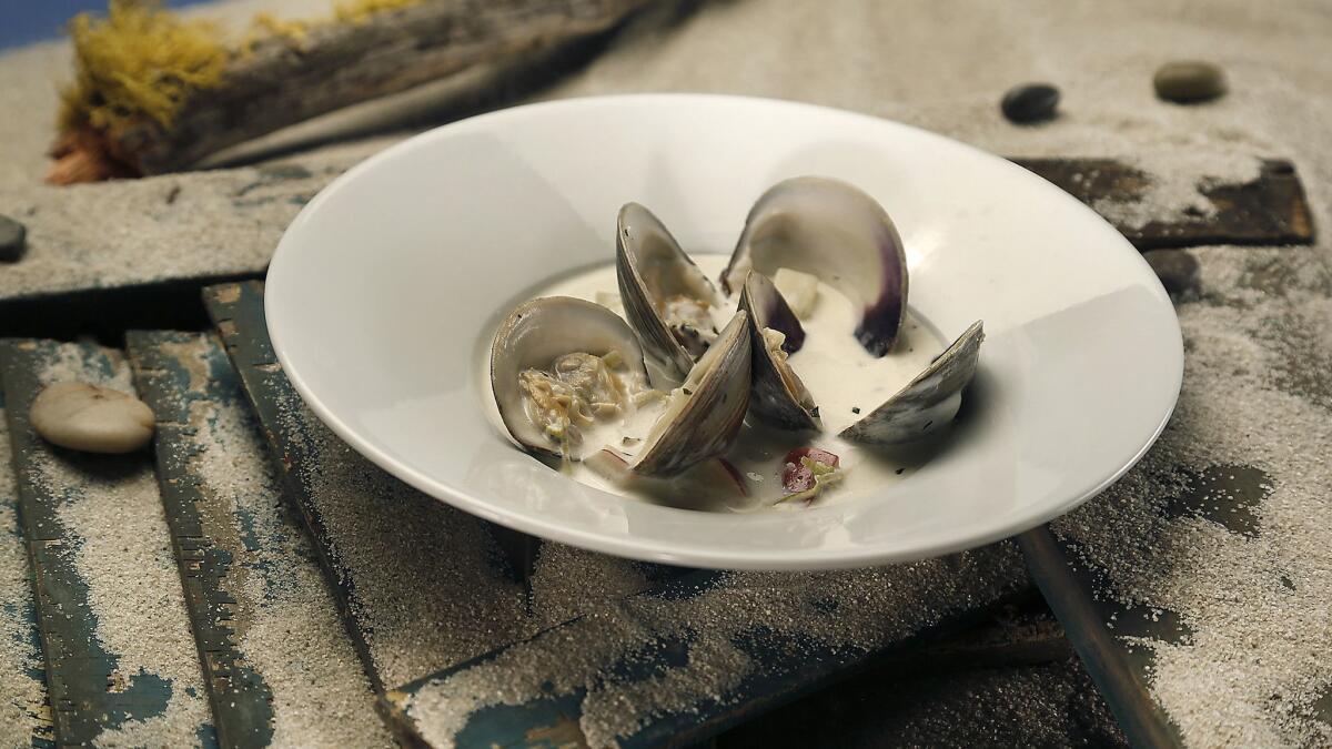 A bowl of traditional clam chowder.