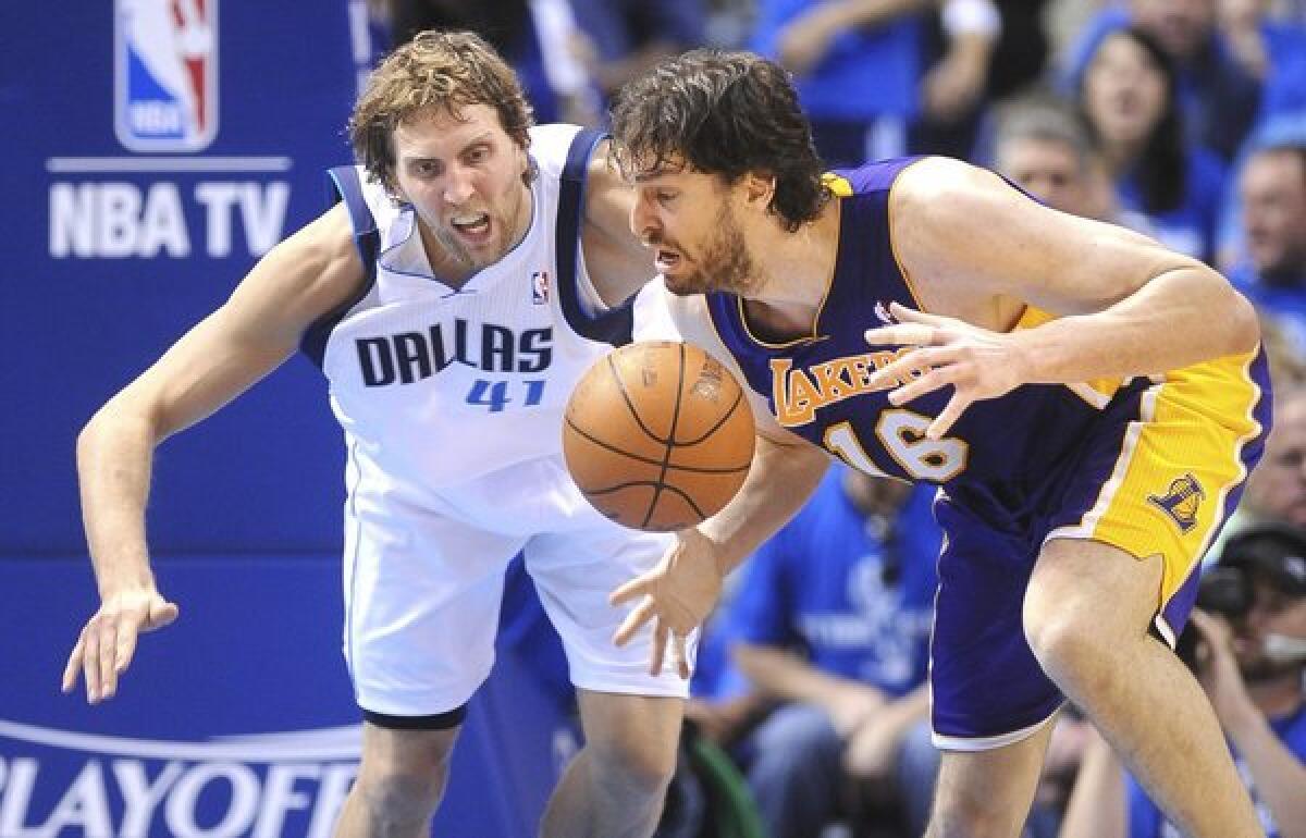 Pau Gasol of the Lakers and Dirk Nowitzki of the Mavericks, veteran 7-footers with a combined 15 All-Star game appearances, will face off for the first time this season Tuesday night in Dallas.