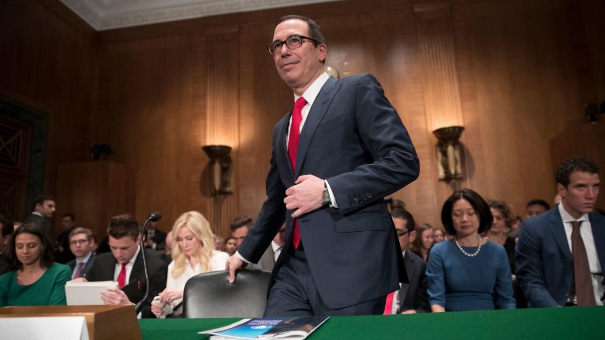 Treasury Secretary Steven Mnuchin prepares to testify Thursday before the Senate Banking Committee on President Trump's tax plan.