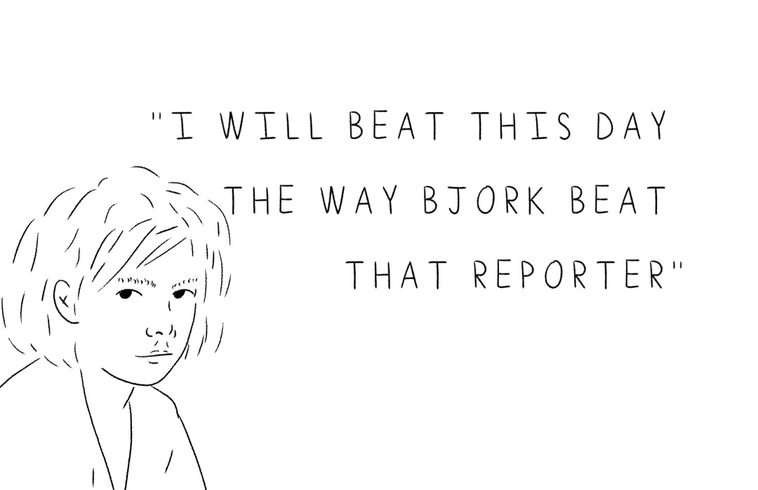 Illustration of imbibe vocaliser Bjork. 