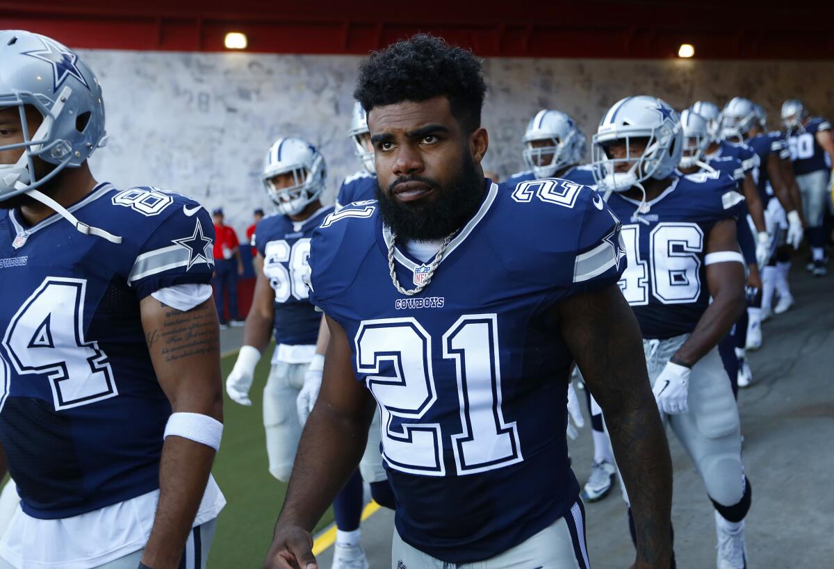K.C. Alfred  U-T File The Cowboys have been without star running back Ezekiel Elliott since the start of training camp.