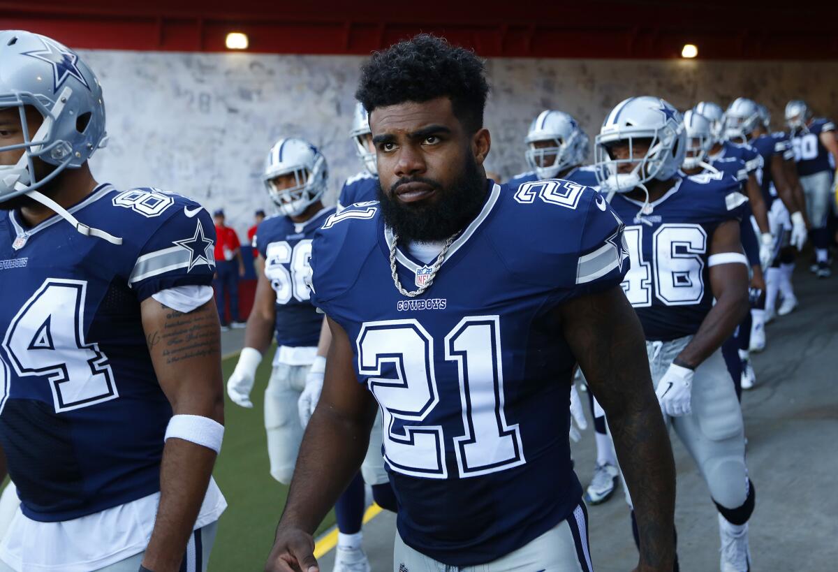 K.C. Alfred U-T File The Cowboys have been without star running back Ezekiel Elliott since the start of training camp.