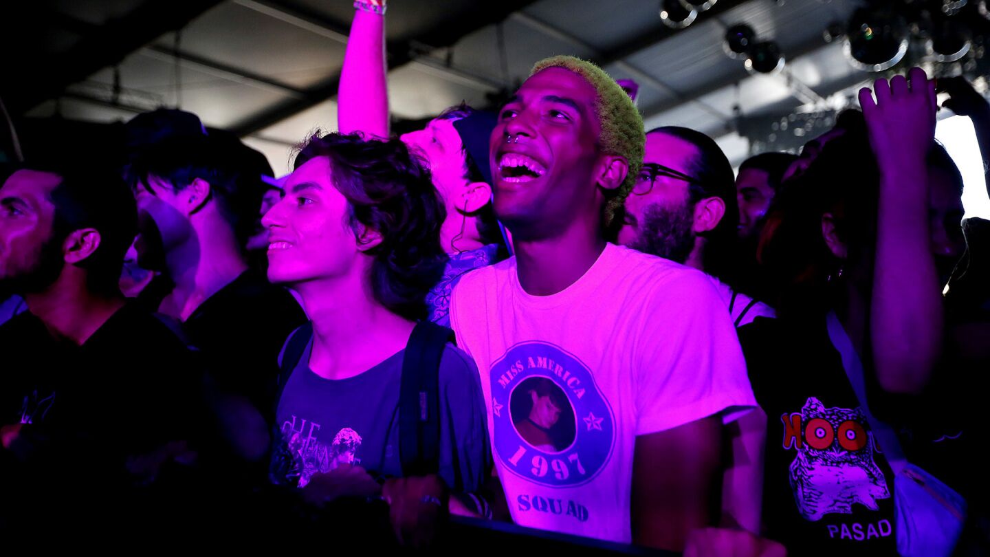 A crowd watches Cap'n Jazz perform Saturday at FYF Fest in Exposition Park.