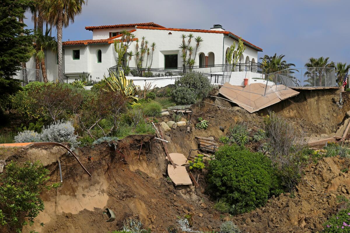 Landslide damage outside Casa Romantica Cultural Center and Gardens in San Clemente.
