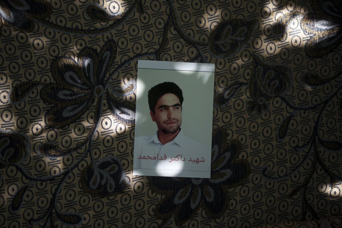 A portrait of Fida Mohammad, who died after falling from a U.S. Air Force plane departing the airport in Kabul, Afghanistan.