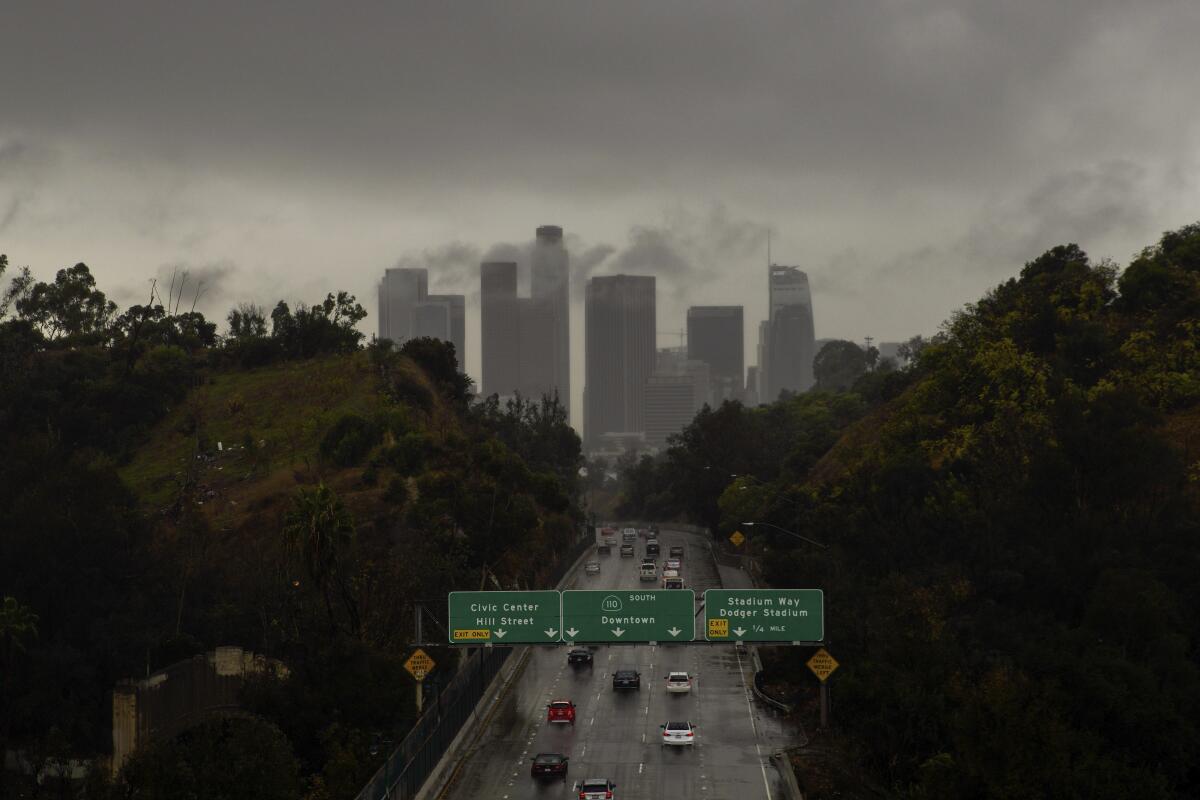 Storm clouds above downtown Los Angeles