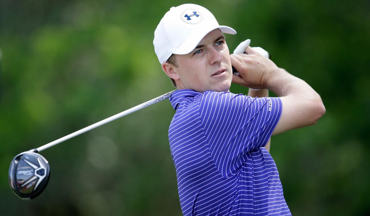 Jordan Spieth plays a shot during a practice round prior to THE PLAYERS Championship at the TPC Stadium course on Wednesday.