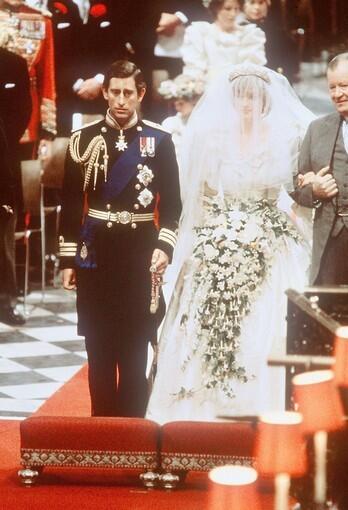 Prince Charles and Lady Diana, Princess of Wales, on their wedding day at St. Paul's Cathedral in London in 1981.