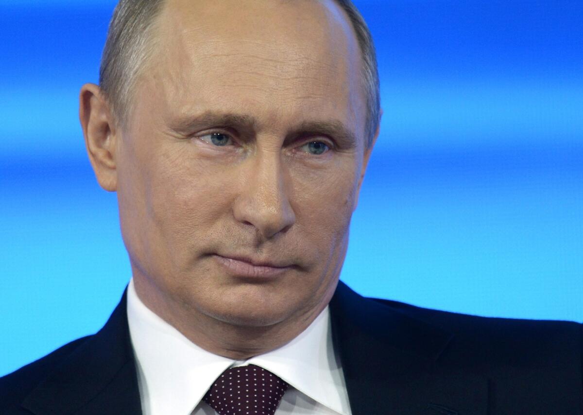 Russian President Vladimir Putin takes part in a nationally televised question-and-answer session in Moscow.