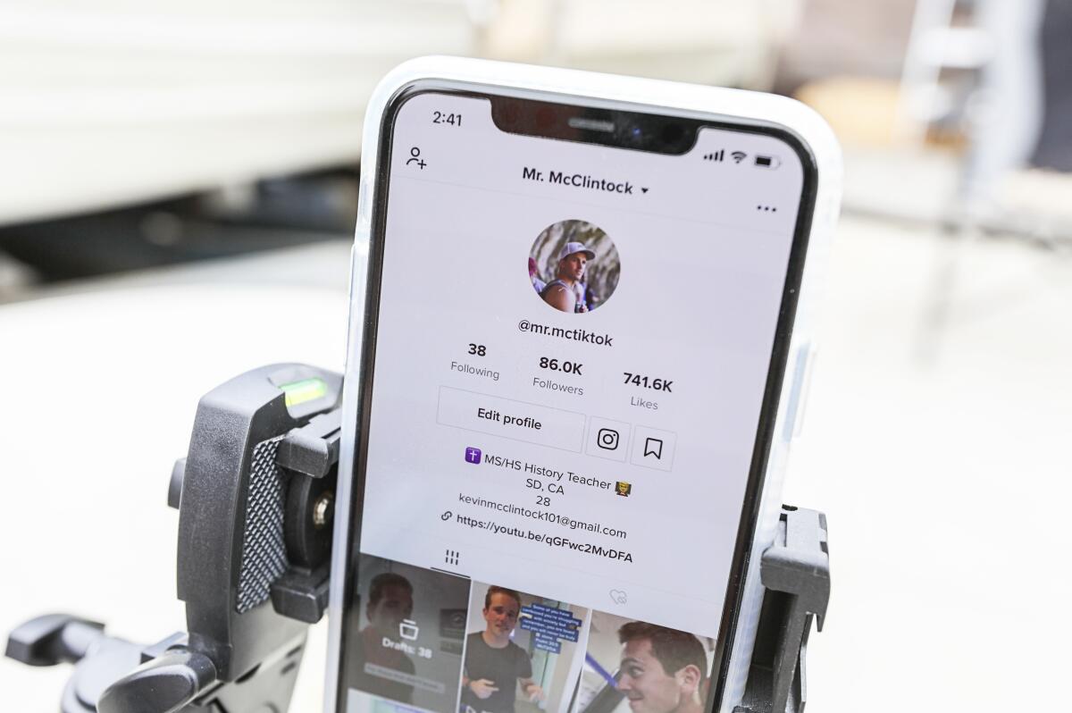 This is a screen grab of the Tik Tok page of Kevin McClintock, a teacher at The Rock Academy. He is called "Mr. McTikTok." April 28, 2020 in San Diego, California. McClintock has amassed more that 80K followers and on video got 1.3 million views.