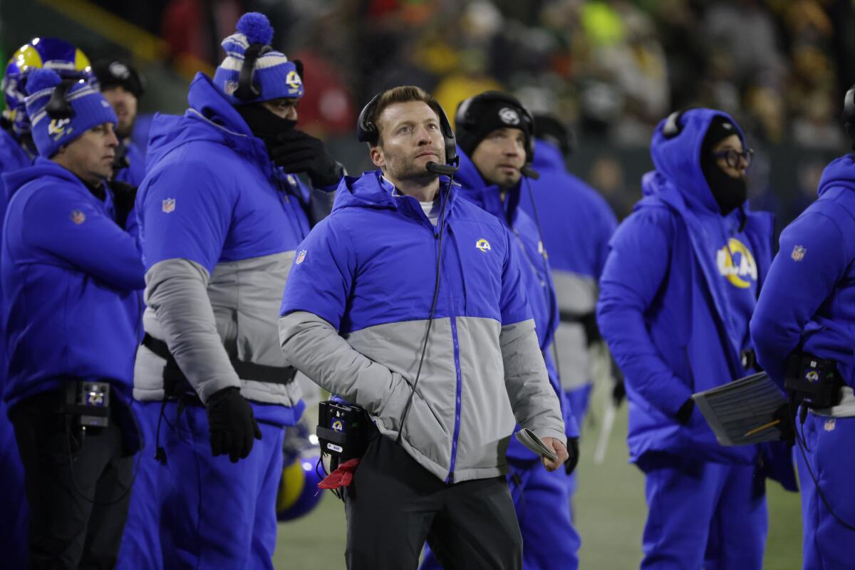 Rams coach Sean McVay stands on the sideline during a loss to the Green Bay Packers on Dec. 19.