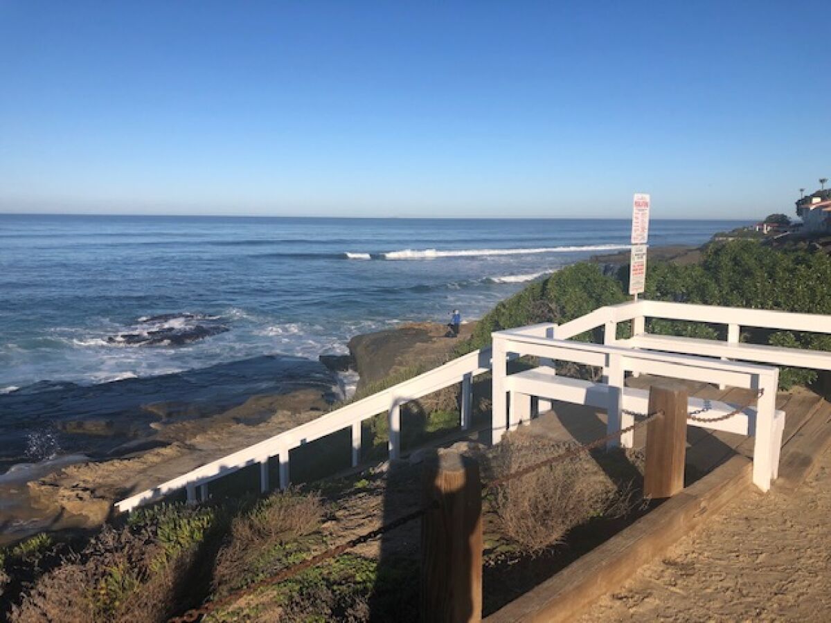 The stairway railings leading to Windansea Beach at the foot of Nautilus Street were repainted by resident Joseph McGoldrick.