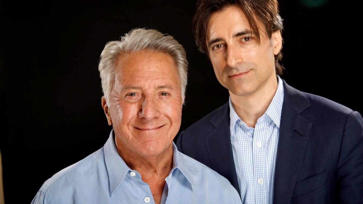 Actor Dustin Hoffman, left, and filmmaker Noah Baumbach are seen together supporting their film, "The Meyerowitz Stories (New and Selected)."