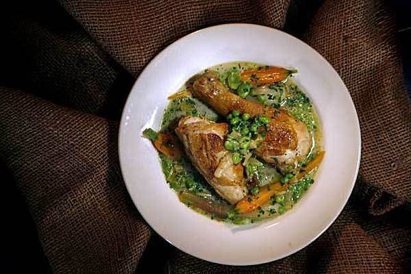 Chicken fricassee with spring vegetables