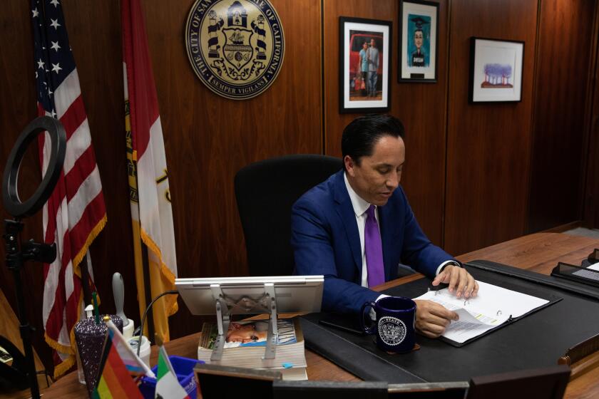 San Diego, CA - January 11: Mayor Todd Gloria practices his 2023 State of the Address at his office in City Hall San Diego, CA on Wednesday, Jan. 11, 2023. (Adriana Heldiz / The San Diego Union-Tribune)